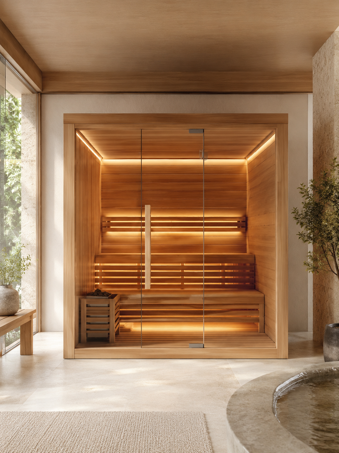 Luxury indoor sauna in a modern residential wellness room