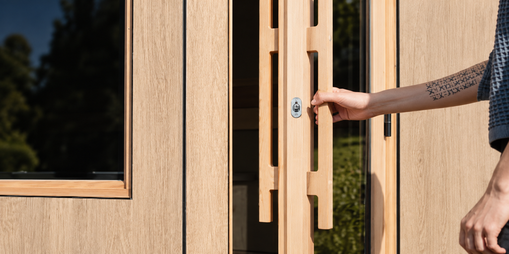 Thermasol Solaris - Tile Oak, 2-5 Person, Solar-Powered Outdoor Sauna