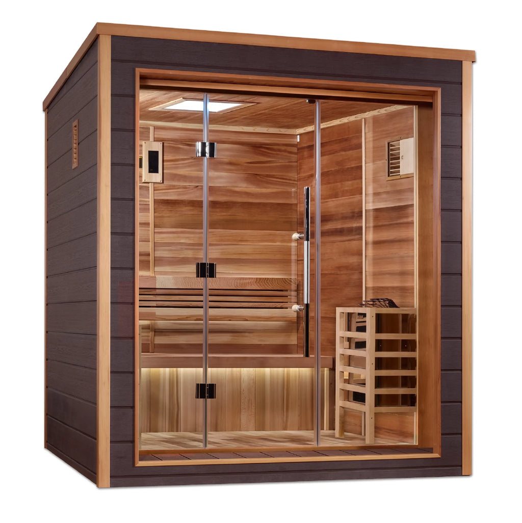 Golden Designs Drammen 3-Person Indoor/Outdoor Traditional Sauna – Canadian Red Cedar