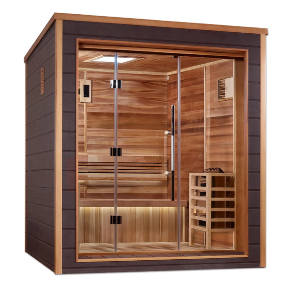 Golden Designs Drammen 3-Person Indoor/Outdoor Traditional Sauna – Canadian Red Cedar