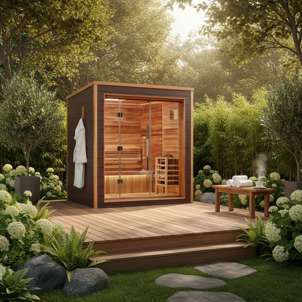 Golden Designs Drammen 3-Person Indoor/Outdoor Traditional Sauna – Canadian Red Cedar