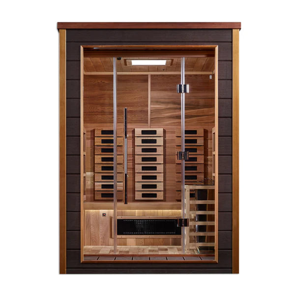 Golden Designs Nora 2-Person Indoor/Outdoor PureTech Hybrid Full Spectrum Sauna – Canadian Red Cedar
