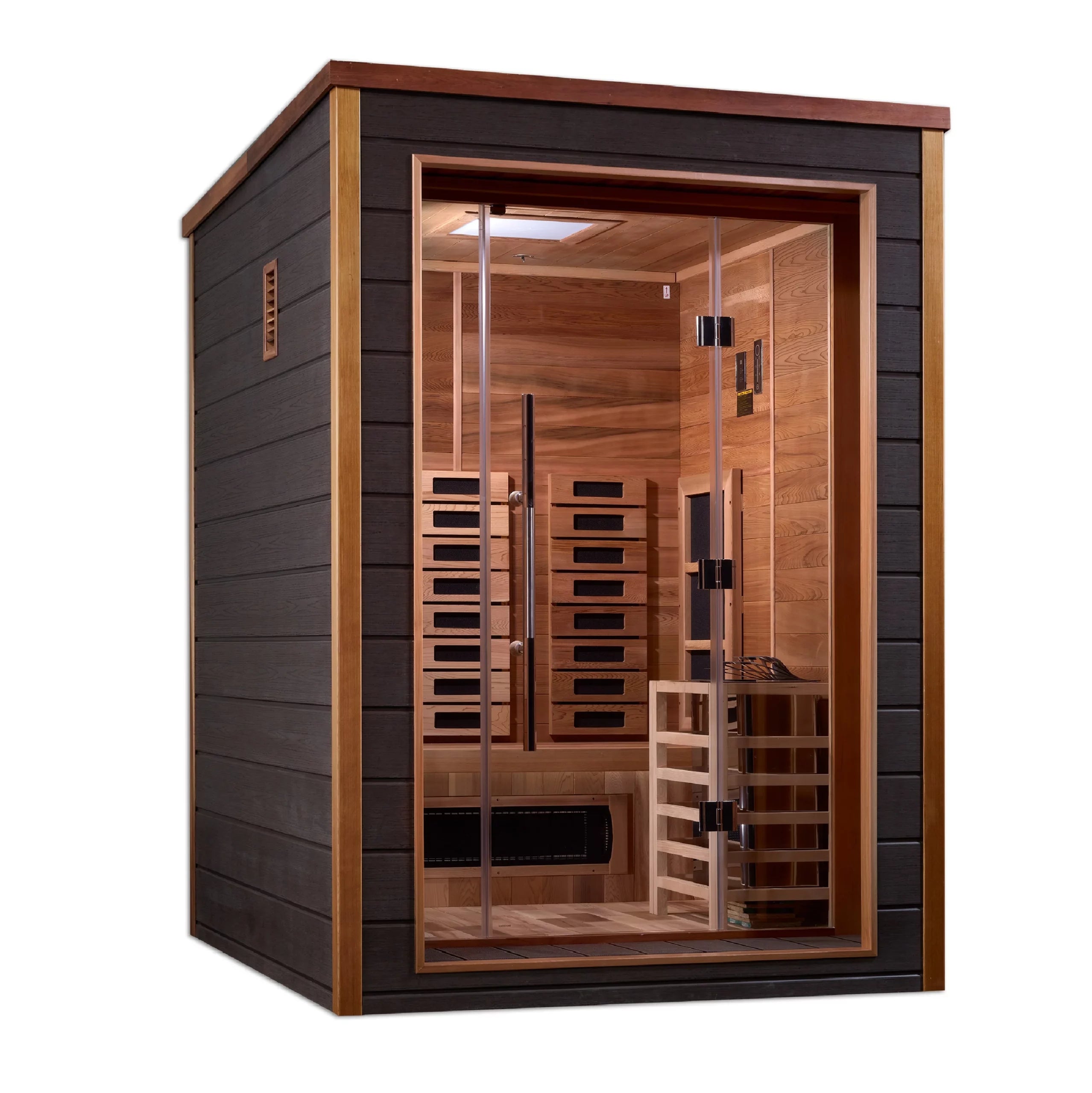 Golden Designs Nora 2-Person Indoor/Outdoor PureTech Hybrid Full Spectrum Sauna – Canadian Red Cedar