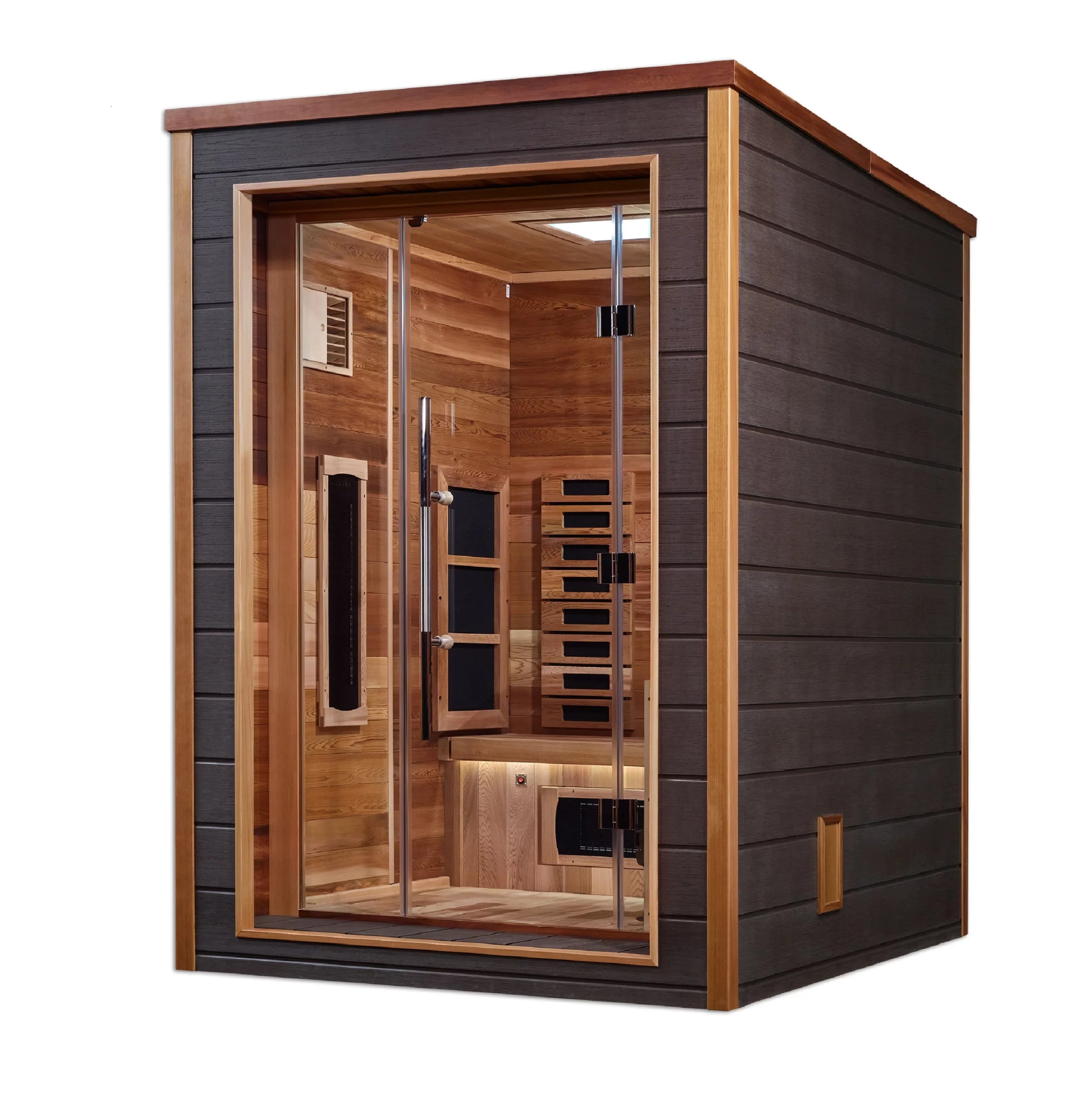 Golden Designs Nora 2-Person Indoor/Outdoor PureTech Hybrid Full Spectrum Sauna – Canadian Red Cedar
