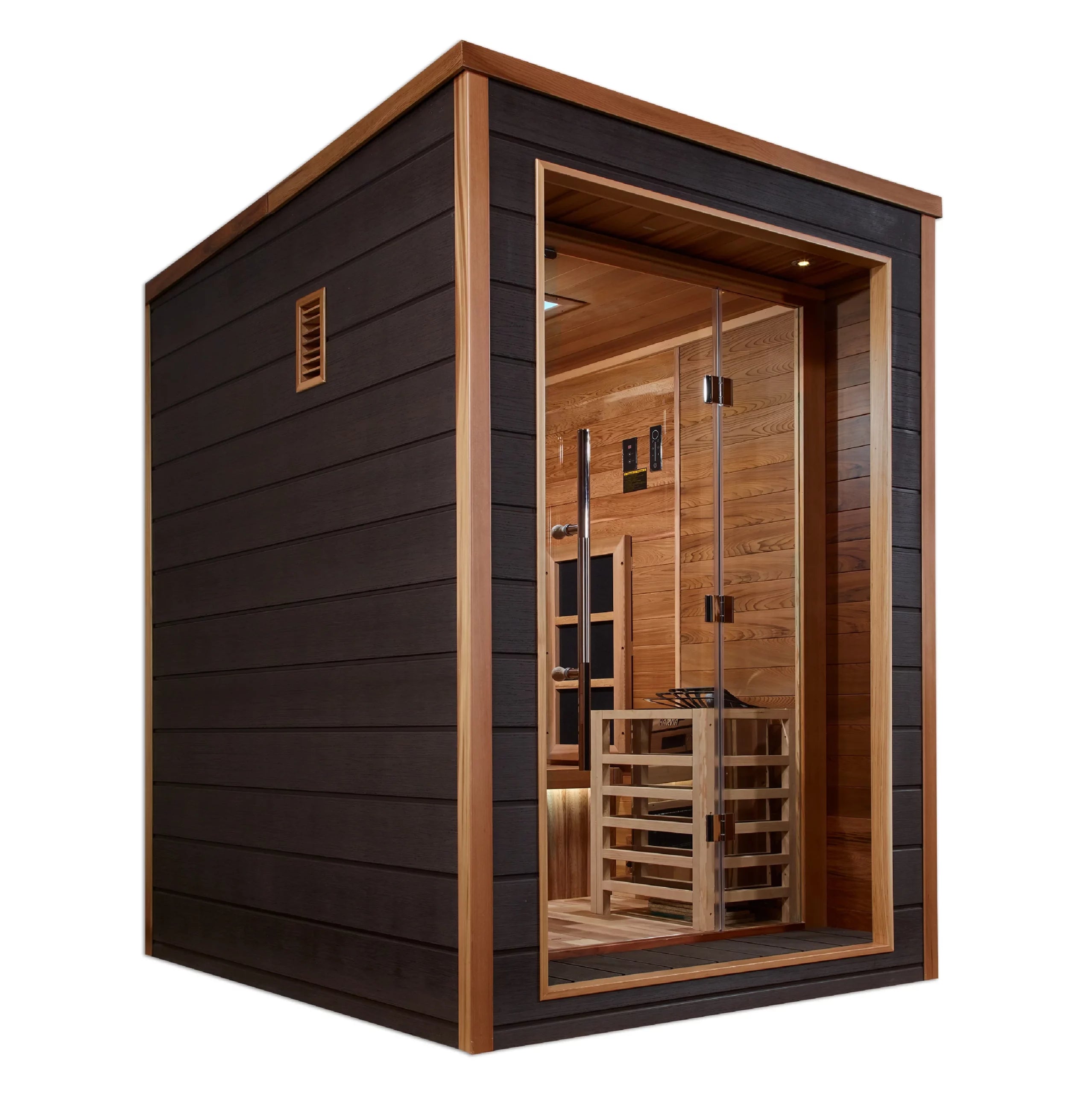 Golden Designs Nora 2-Person Indoor/Outdoor PureTech Hybrid Full Spectrum Sauna – Canadian Red Cedar