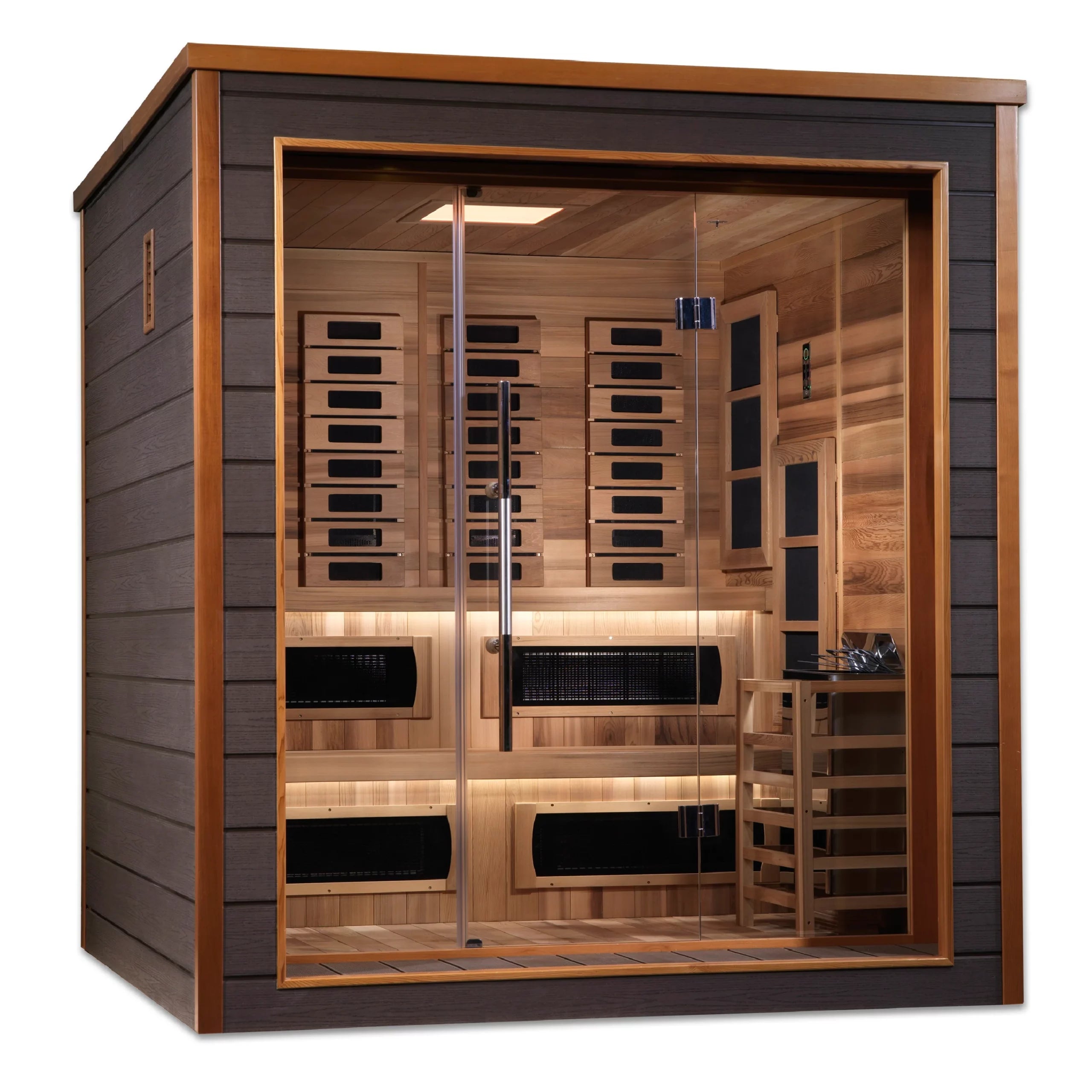 Golden Designs Karlstad 6-Person Indoor/Outdoor PureTech™ Hybrid Full Spectrum Sauna – Canadian Red Cedar