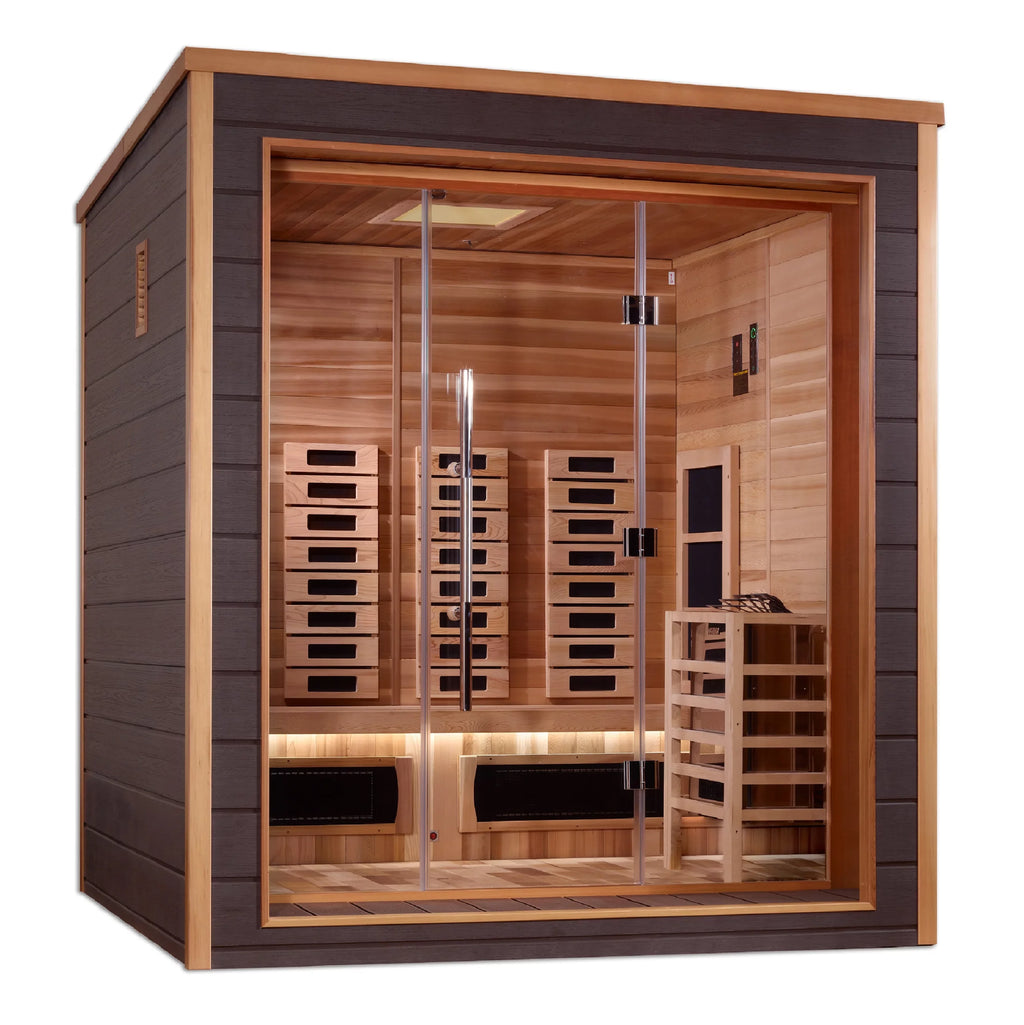 Golden Designs Visby 3-Person Indoor/Outdoor PureTech™ Hybrid Full Spectrum Sauna – Canadian Red Cedar