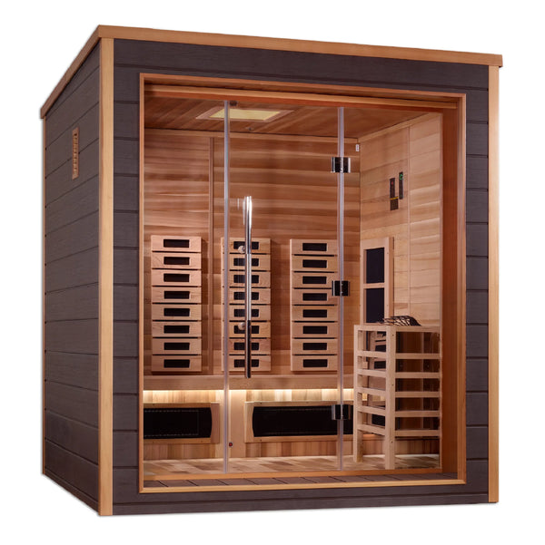 Golden Designs Visby 3-Person Indoor/Outdoor PureTech™ Hybrid Full Spectrum Sauna – Canadian Red Cedar