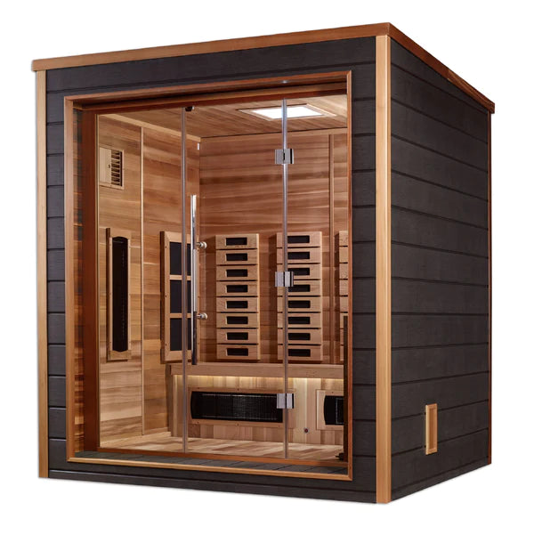 Golden Designs Visby 3-Person Indoor/Outdoor PureTech™ Hybrid Full Spectrum Sauna – Canadian Red Cedar
