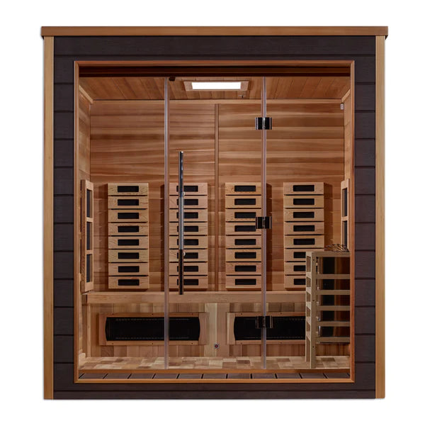 Golden Designs Visby 3-Person Indoor/Outdoor PureTech™ Hybrid Full Spectrum Sauna – Canadian Red Cedar