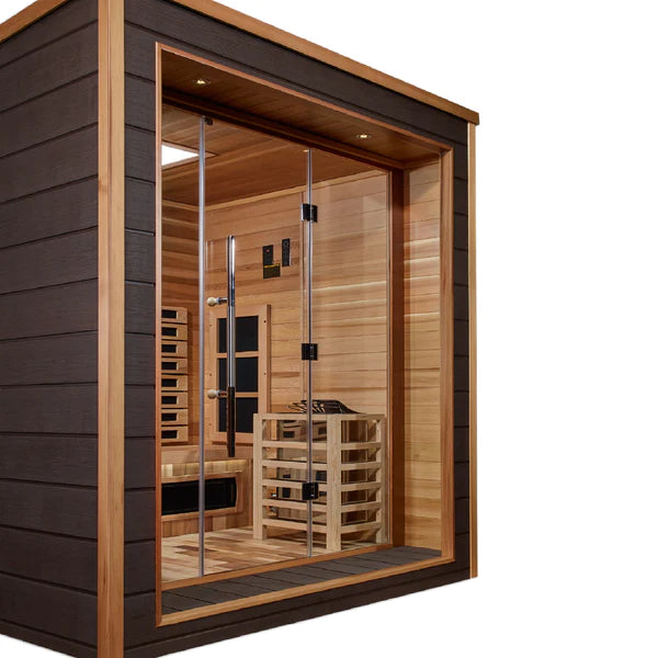 Golden Designs Visby 3-Person Indoor/Outdoor PureTech™ Hybrid Full Spectrum Sauna – Canadian Red Cedar