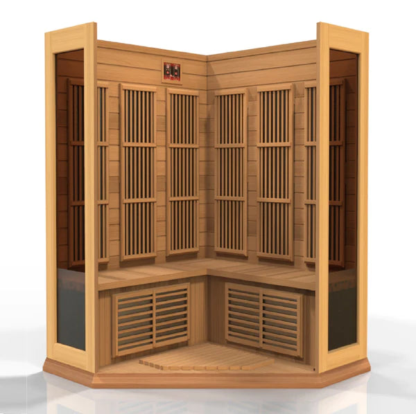Maxxus Avignon 3-Person Corner Low EMF FAR Infrared Sauna – Canadian Red Cedar