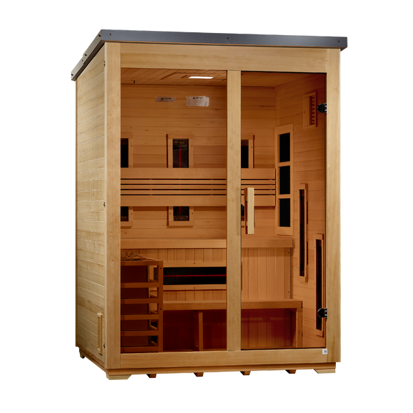 Golden Designs Carinthia 3-Person Hybrid Full-Spectrum Outdoor Sauna – Flat Roof
