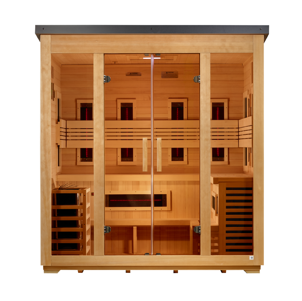 Golden Designs Gargellen 5-person hybrid outdoor sauna center view
