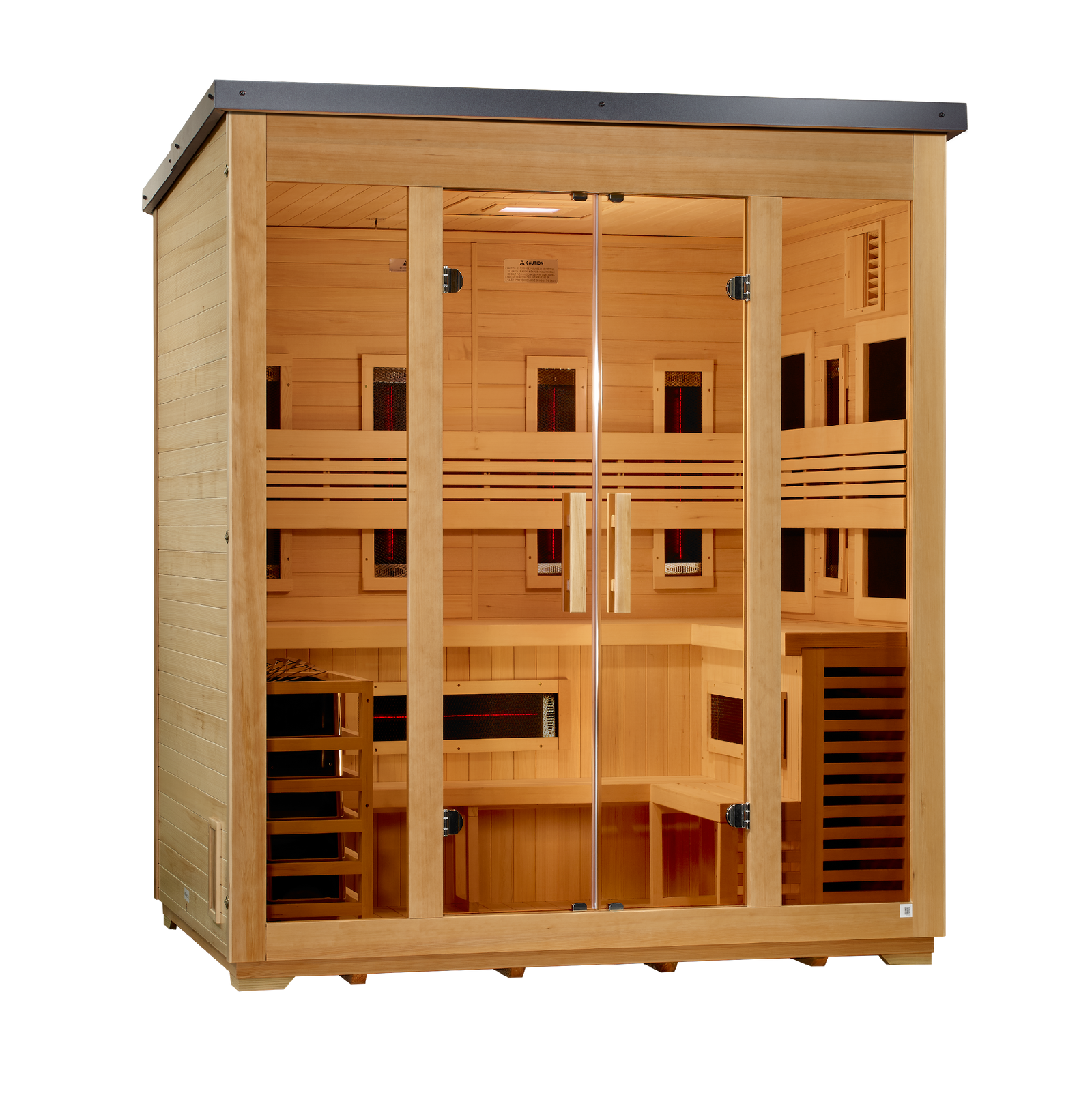Golden Designs Gargellen 5-person hybrid outdoor sauna left view