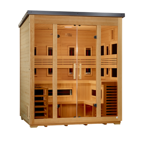 Golden Designs Gargellen 5-Person Hybrid Full-Spectrum Outdoor Sauna – Flat Roof