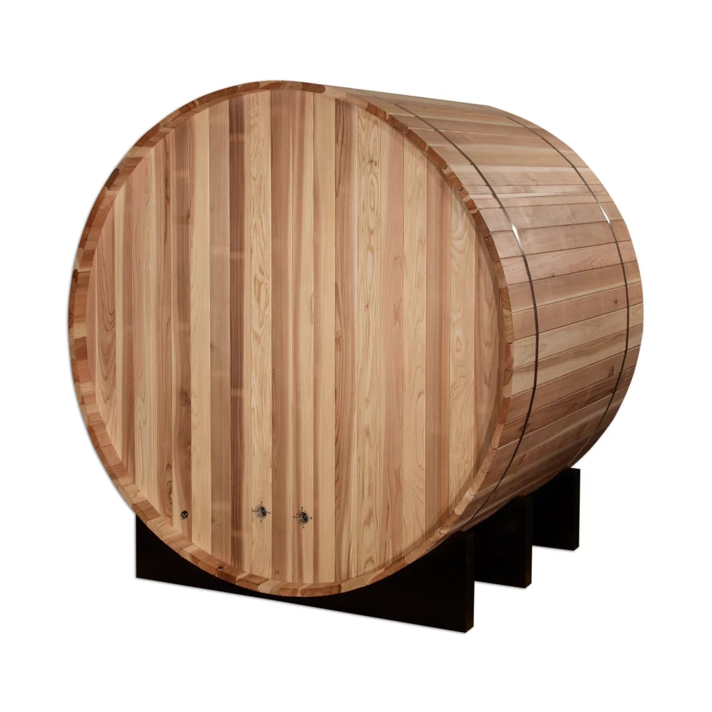 St. Moritz traditional barrel sauna side view
