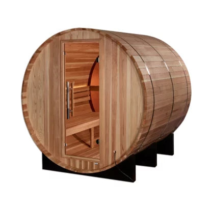 Golden Designs Zurich 4 Person Outdoor Barrel Traditional Sauna – Bronze Privacy View