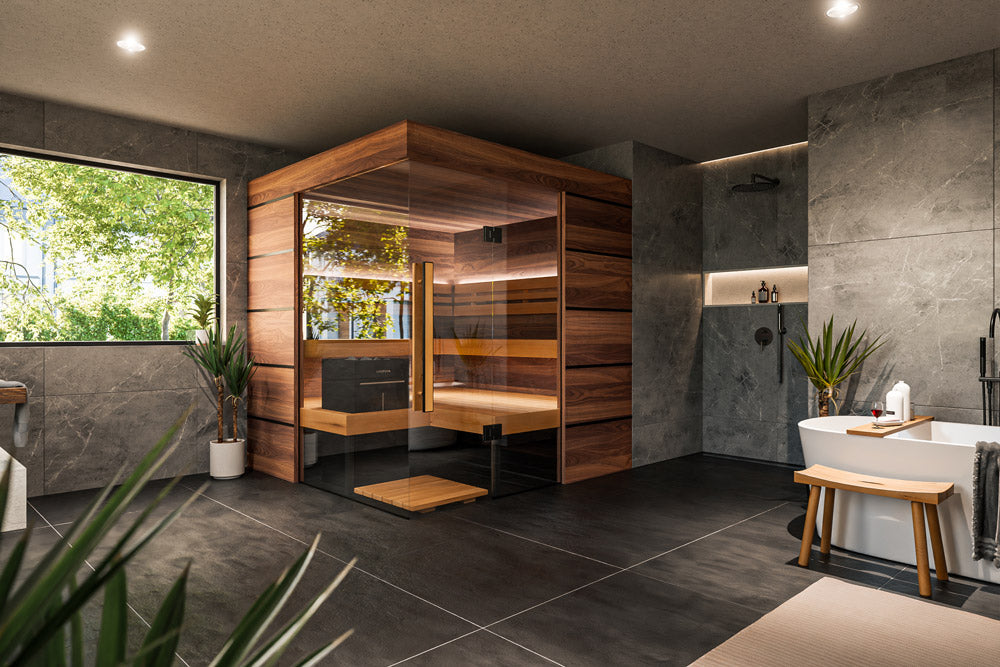 Thermasol Astra - Glass and Wood Panel Corner Layout, 3-4 Person, Indoor Sauna - view 1